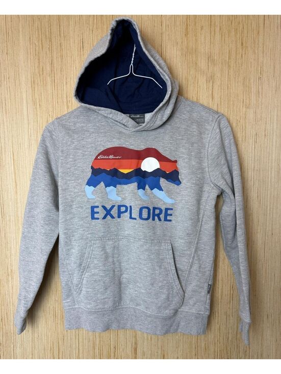 Eddie Bauer Other - Eddie Bauer Hoodie Kids 10-12 Gray Explore Bear Graphic Fleece Pullover